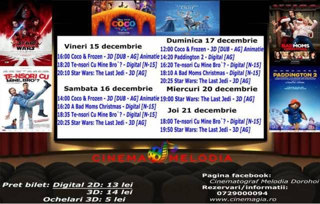 Vezi ce filme vor rula la Cinema „MELODIA” Dorohoi, în săptămâna 15 - 21 decembrie – FOTO