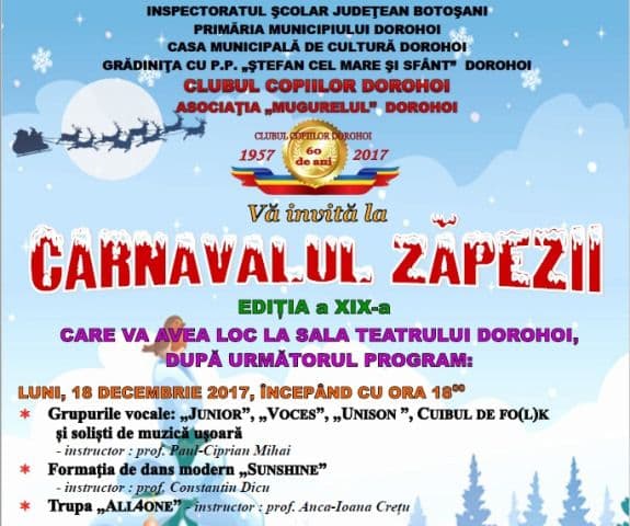 Clubul Copiilor Dorohoi organizează „Carnavalul Zăpezii”, ediția a XIX-a