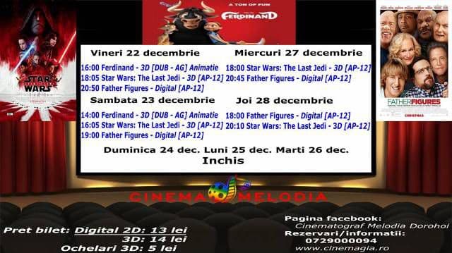 Vezi ce filme vor rula la Cinema „MELODIA” Dorohoi, în săptămâna 22 - 28 decembrie – FOTO
