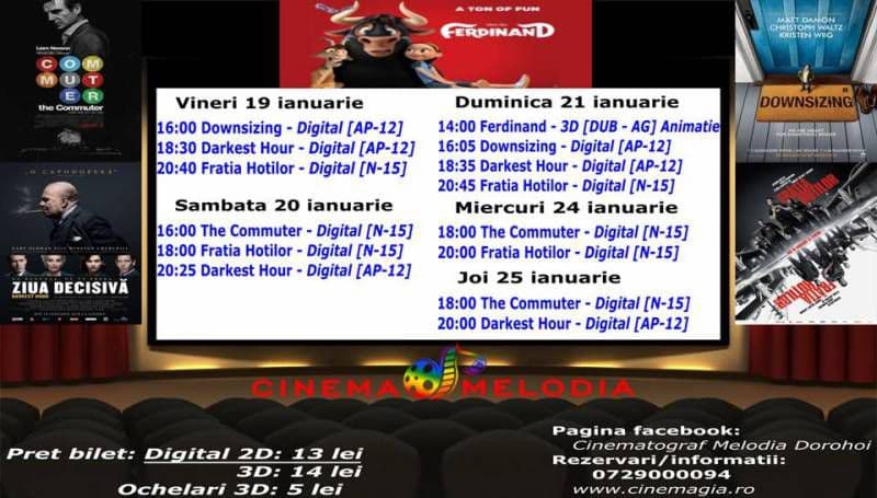Vezi ce filme vor rula la Cinema „MELODIA” Dorohoi, în săptămâna 19 - 25 ianuarie – FOTO