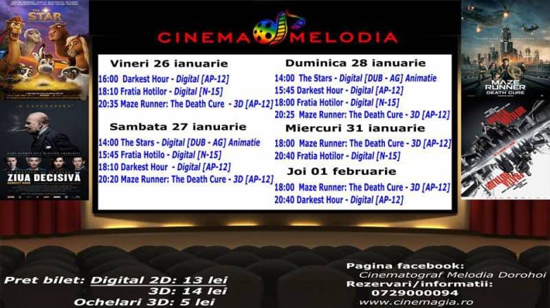 Vezi ce filme vor rula la Cinema „MELODIA” Dorohoi, în săptămâna 25 ianuarie 1 februarie – FOTO