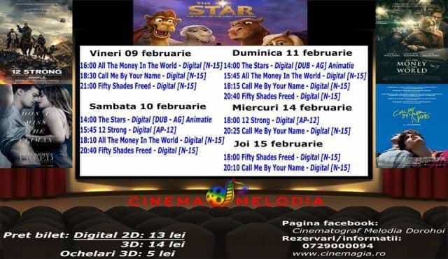 Vezi ce filme vor rula la Cinema „MELODIA” Dorohoi, în săptămâna 9 – 15 februarie – FOTO