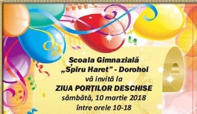 Școala Gimnazială „Spiru Haret” Dorohoi organizează ziua porților deschise. Vezi detalii!