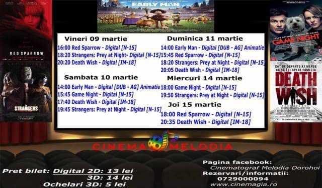 Vezi ce filme vor rula la Cinema „MELODIA” Dorohoi, în săptămâna 9 – 15 martie – FOTO