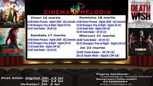 Vezi ce filme vor rula la Cinema „MELODIA” Dorohoi, în săptămâna 16 – 22 martie – FOTO