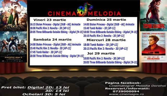 Vezi ce filme vor rula la Cinema „MELODIA” Dorohoi, în săptămâna 23 - 29 martie – FOTO