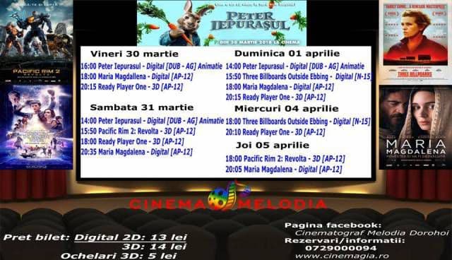 Vezi ce filme vor rula la Cinema „MELODIA” Dorohoi, în săptămâna 30 martie – 5 aprilie – FOTO