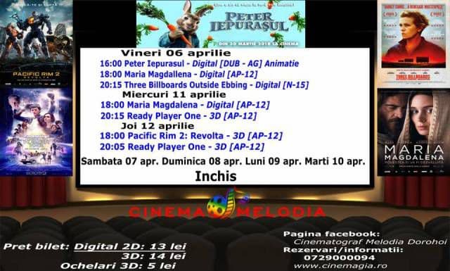 Vezi ce filme vor rula la Cinema „MELODIA” Dorohoi, în săptămâna 6 – 12 aprilie – FOTO