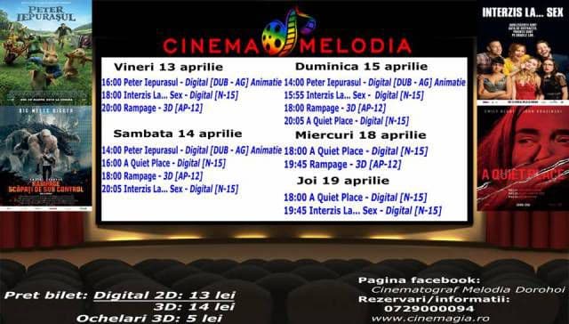 Vezi ce filme vor rula la Cinema „MELODIA” Dorohoi, în săptămâna 13 – 19 aprilie – FOTO