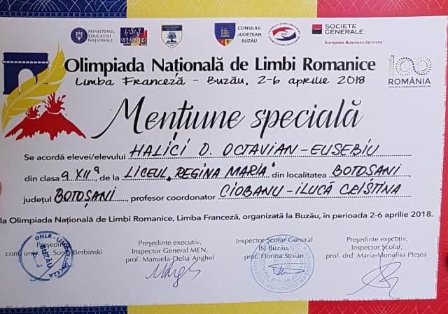 Olimpic național de la Liceul „Regina Maria” Dorohoi, dublu laureat pe podiumul francofon european - FOTO