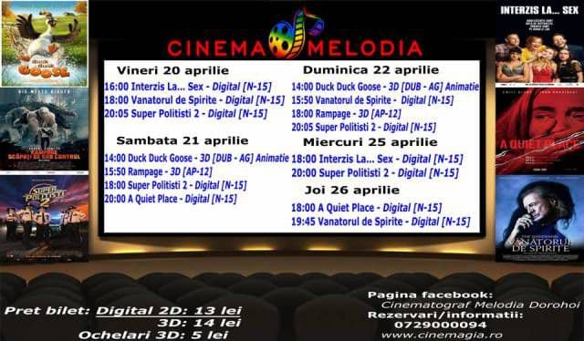 Vezi ce filme vor rula la Cinema „MELODIA” Dorohoi, în săptămâna 20 – 26 aprilie – FOTO