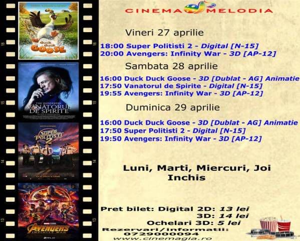 Vezi ce filme vor rula la Cinema „MELODIA” Dorohoi, în săptămâna 27 aprilie – 3 mai – FOTO