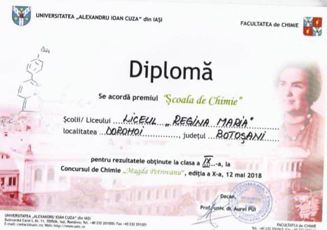 Liceul „Regina Maria”, Dorohoi - Excelență în chimie