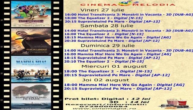 Vezi ce filme vor rula la Cinema „MELODIA” Dorohoi, în săptămâna 27 iulie – 2 august – FOTO