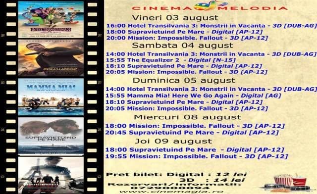 Vezi ce filme vor rula la Cinema „MELODIA” Dorohoi, în săptămâna 3 - 9 august – FOTO