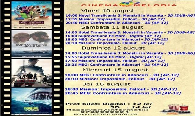 Vezi ce filme vor rula la Cinema „MELODIA” Dorohoi, în săptămâna 10 - 16 august – FOTO