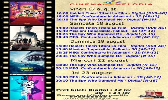 Vezi ce filme vor rula la Cinema „MELODIA” Dorohoi, în săptămâna 17 - 23 august – FOTO