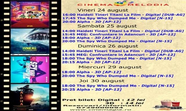 Vezi ce filme vor rula la Cinema „MELODIA” Dorohoi, în săptămâna 24 - 30 august – FOTO