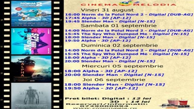 Vezi ce filme vor rula la Cinema „MELODIA” Dorohoi, în săptămâna 31 august – 6 septembrie – FOTO