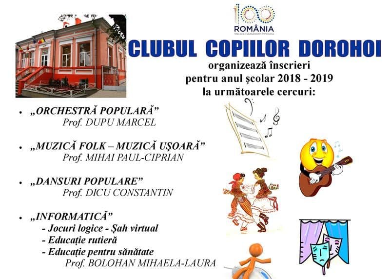 Clubul Copiilor Dorohoi organizează înscrieri pentru anul şcolar 2018-2019. Vezi detalii!