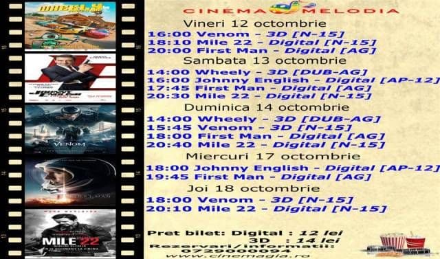 Vezi ce filme vor rula la Cinema „MELODIA” Dorohoi, în săptămâna 12 - 18 octombrie – FOTO