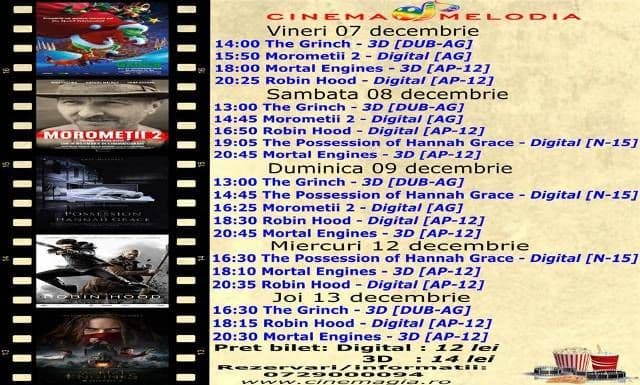 Vezi ce filme vor rula la Cinema „MELODIA” Dorohoi, în săptămâna 7 – 13 decembrie – FOTO