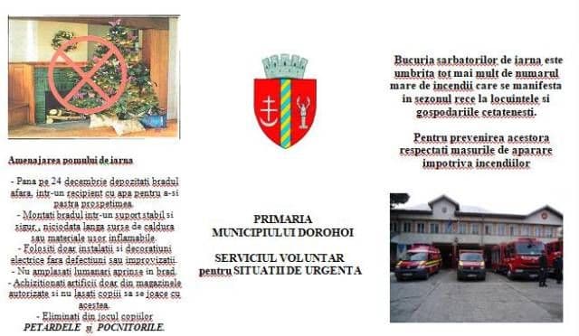 Serviciul Voluntar pentru Situații de Urgență al municipiului Dorohoi vă reamintește