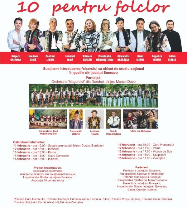 Spectacole acompaniate de Orchestra „Mugurelul” Dorohoi în cadrul Proiectului  „10 pentru folclor”