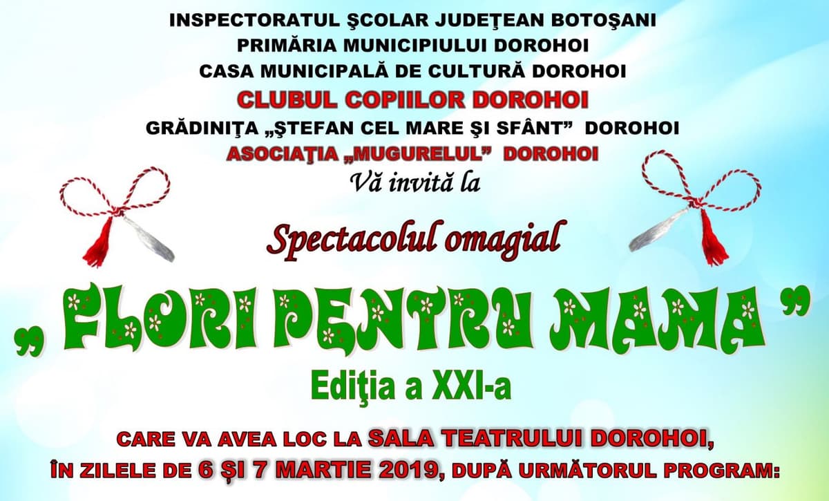 Clubul Copiilor Dorohoi: Concert omagial „Flori pentru mama”, ediția a XXI-a. Vezi programul!