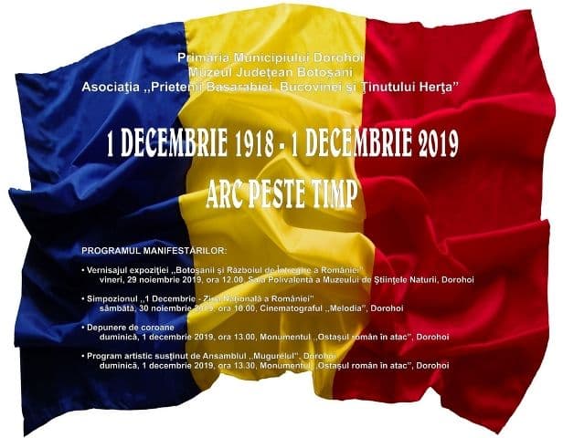 DOROHOI! Programul manifestărilor prilejuite de sărbătorirea Zilei Naţionale a României