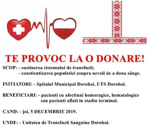 Te provoc la „O DONARE”! Campanie de donare de sânge la Spitalul Dorohoi – Împreună mergem mai departe!