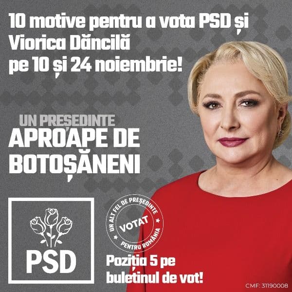 Comunicat - 10 motive pentru a vota PSD și Viorica Dăncilă pe 10 și 24 noiembrie!
