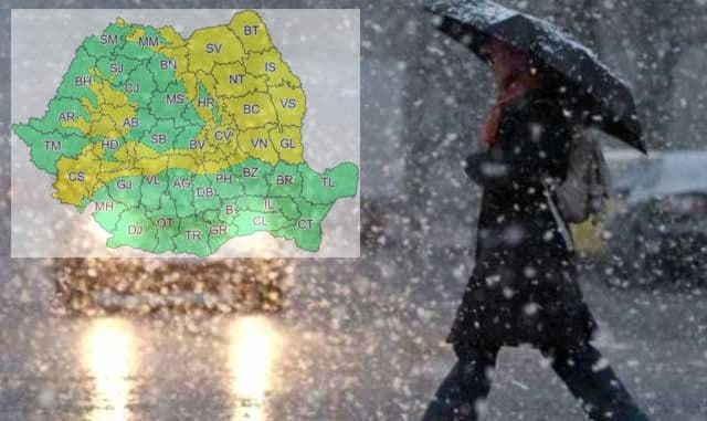 Meteorologii atenționează! COD GALBEN de ninsori și intensificări ale vântului