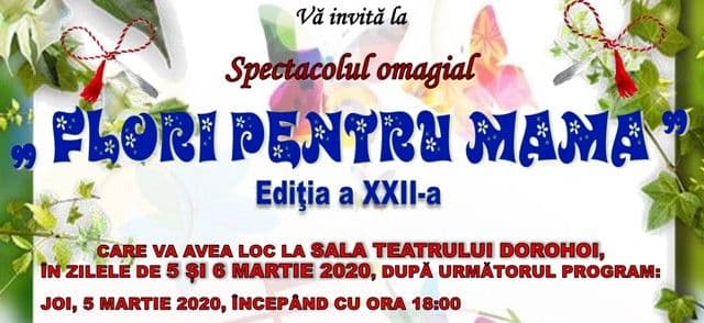 Clubul Copiilor Dorohoi: Concert omagial „Flori pentru mama”, ediția a XXII-a. Vezi programul!