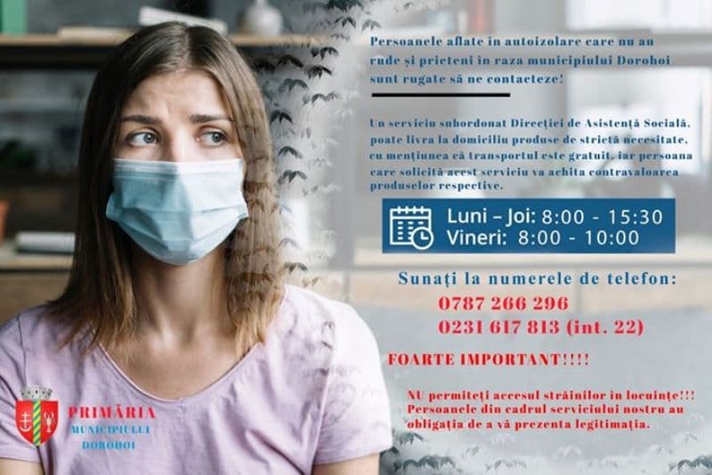 Important! Vezi unde pot apela persoanele autoizolate sau peste 65 de ani care nu au rude în Dorohoi!
