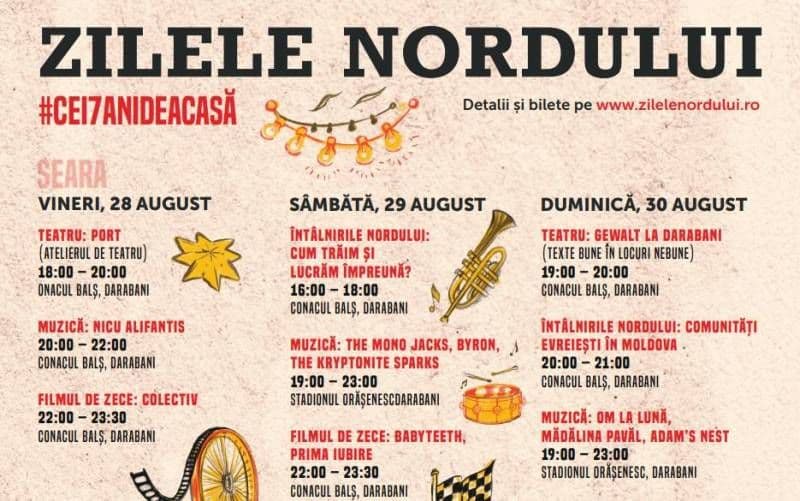 Festivalul Zilele Nordului începe mâine, 28 august, la Darabani, Botoșani, Pomârla și Ipotești