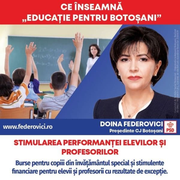 Doina Federovici: „Bursele suplimentare pentru copiii din învățământul special și stimulentele pentru elevii și profesorii cu performanțe deosebite su
