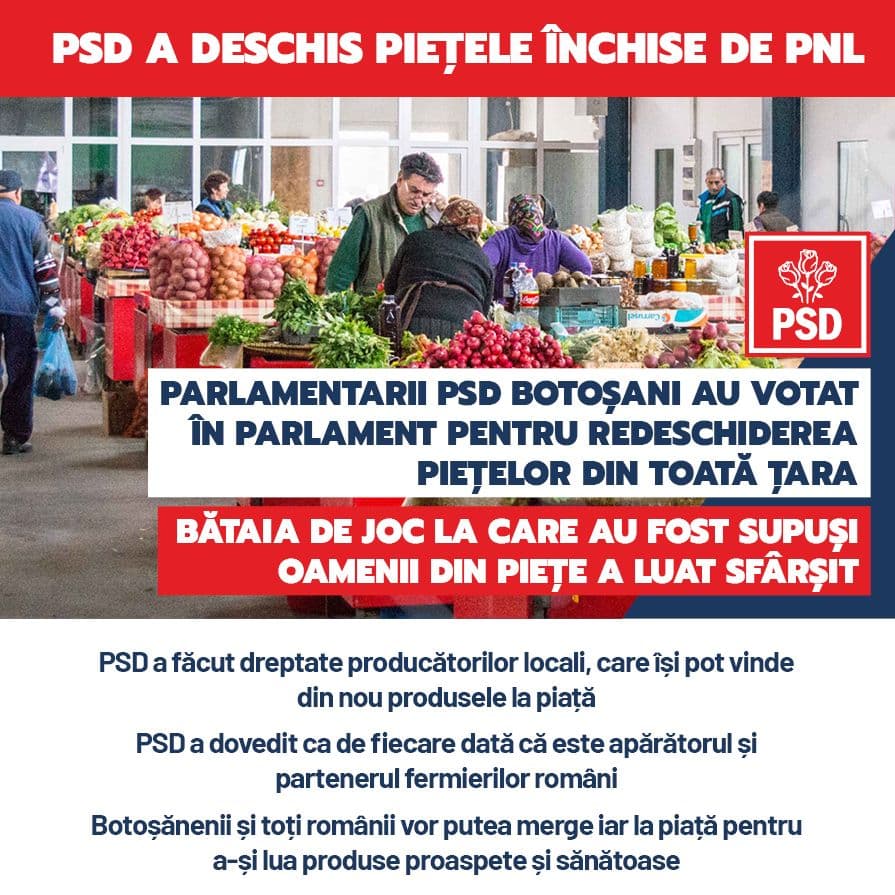 Prefectul PNL de Botoșani după ce a executat ordinul lui Orban de închidere a piețelor a aruncat vina pe PSD. Parlamentarii social-democrați botoșănen
