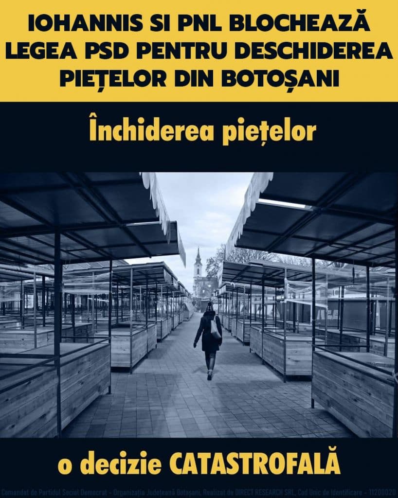 Iohannis și liberalii blochează legea PSD pentru deschiderea piețelor și amendează Primăria Botoșani pentru că este alături de fermierii botoșăneni