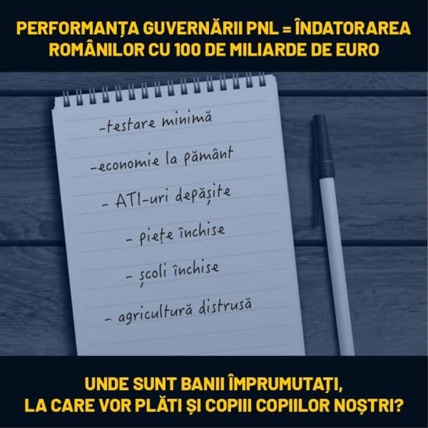 Cea mai mare performanță a guvernării PNL este îndatorarea românilor în 12 luni cu 100 de miliarde de euro. În rest, programe de sprijin pe hârtie!