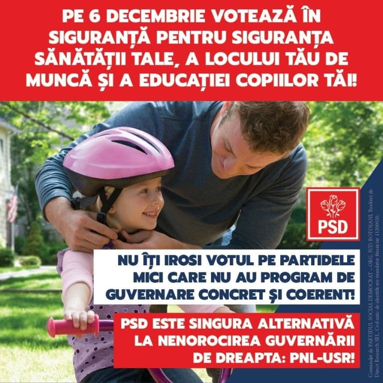 PSD Botoșani: „Pe 6 decembrie votează în siguranță pentru siguranța sănătății tale, a locului tău de muncă și a educației copiilor tăi”
