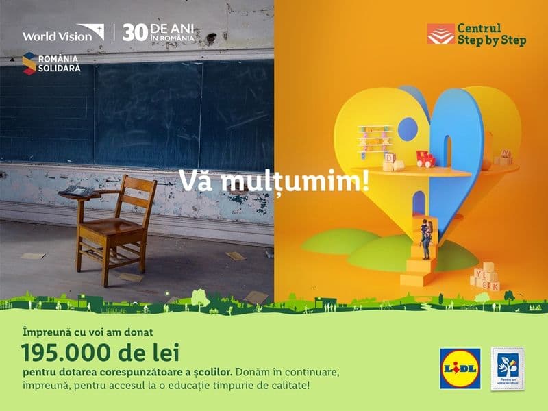 Lidl contribuie împreună cu clienții săi la modernizarea școlilor din România printr-o donație de 195.000
