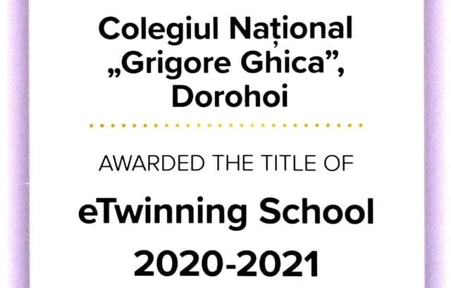 Colegiul Național „Grigore Ghica” Dorohoi – pe lista Premiilor eTwinning