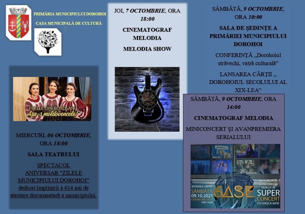 Invitație la evenimentele din cadrul Zilelor Municipiului Dorohoi în perioada 6-9 octombrie 2021