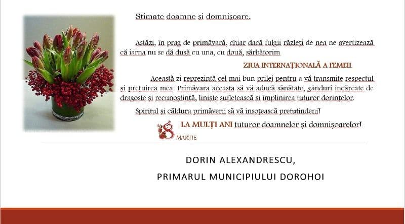 Mesajul Primarului Dorin Alexandrescu de Ziua Internațională a Femeii
