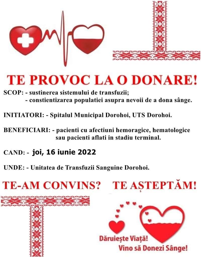 Campania „Te provoc la o donare!” continuă la UTS Dorohoi! Facem bine împreună!