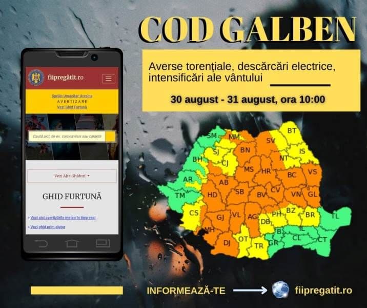 Cod galben de instabilitate atmosferică accentuată pentru județul Botoșani 