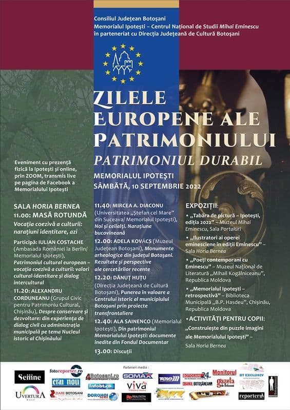 Zilele Europene ale Patrimoniului la Memorialul Ipotești – Centrul Național de Studii Mihai Eminescu