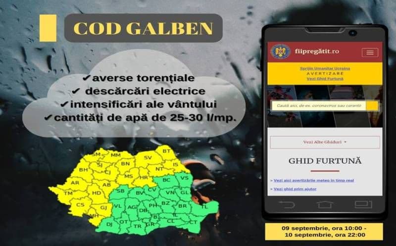 Alertă meteo COD GALBEN de instabilitate atmosferică accentuată în județul Botoșani