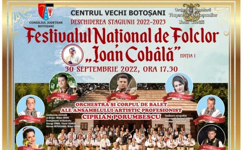 Prima ediție a Festivalului Național de Folclor „Ioan Cobâlă” se va desfășura la Botoșani